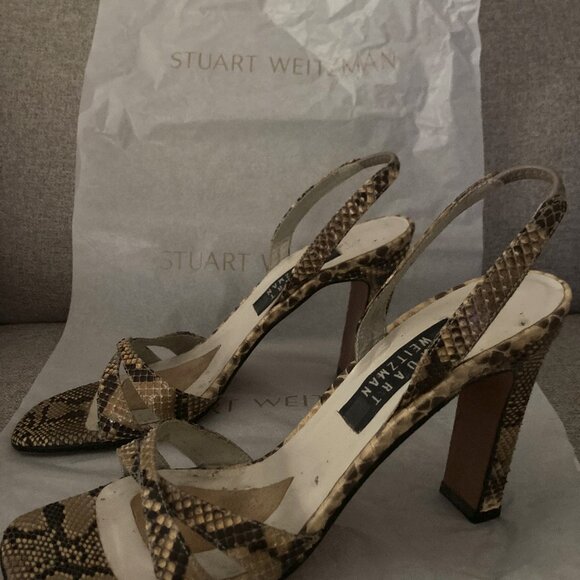 Heeled Sandals Stuart Weitzman Slingback- Snakeskin Design. Size 7.5 - Picture 2 of 5